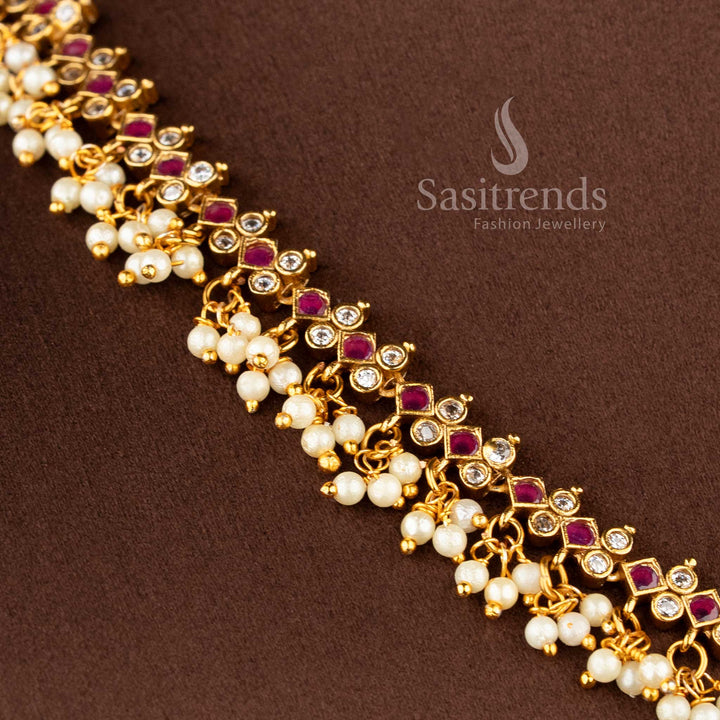 traditional temple choker with ad stones pearl drops for wedding and festive wear sasitrends