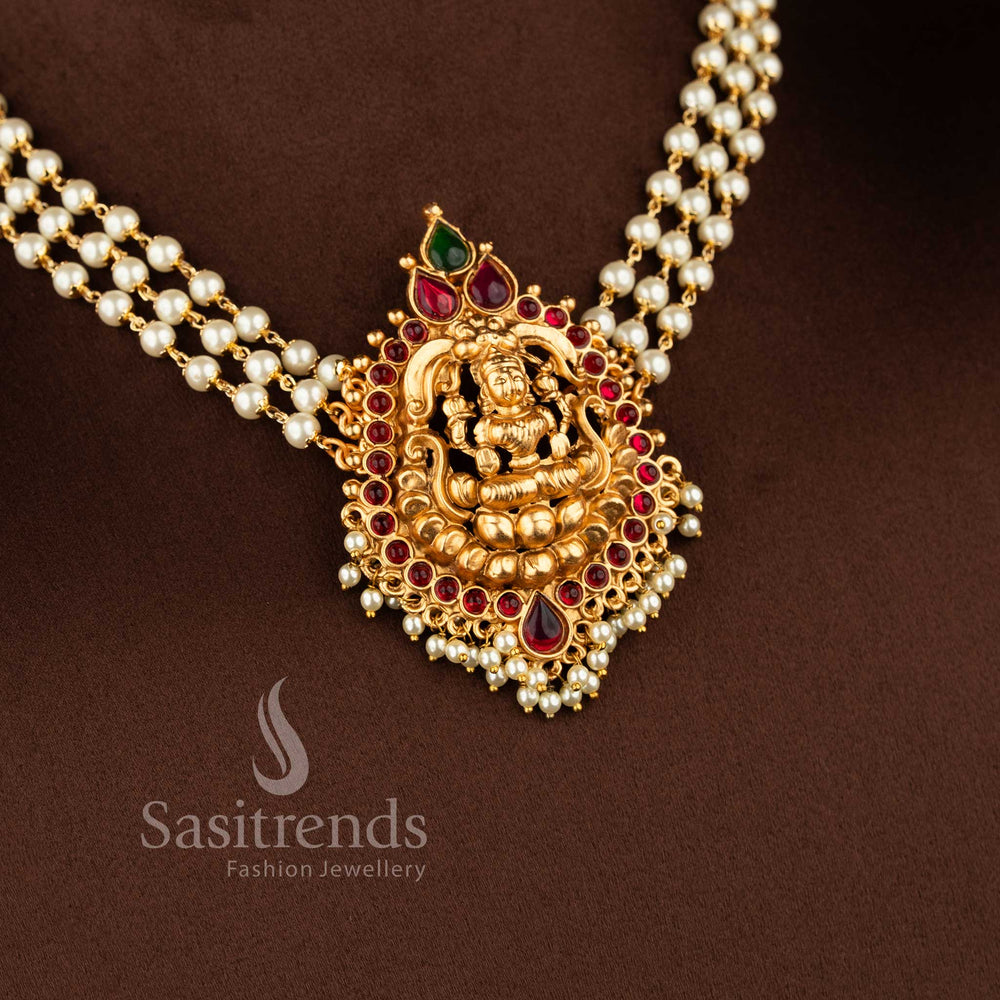 South Indian temple jewellery Lakshmi design choker necklace set with kemp stones and American diamonds