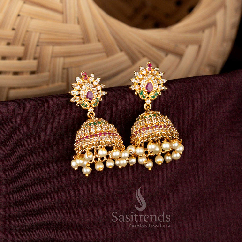 Guaranteed one gram micro gold plated ad stone multi jhumka earrings - Sasitrends