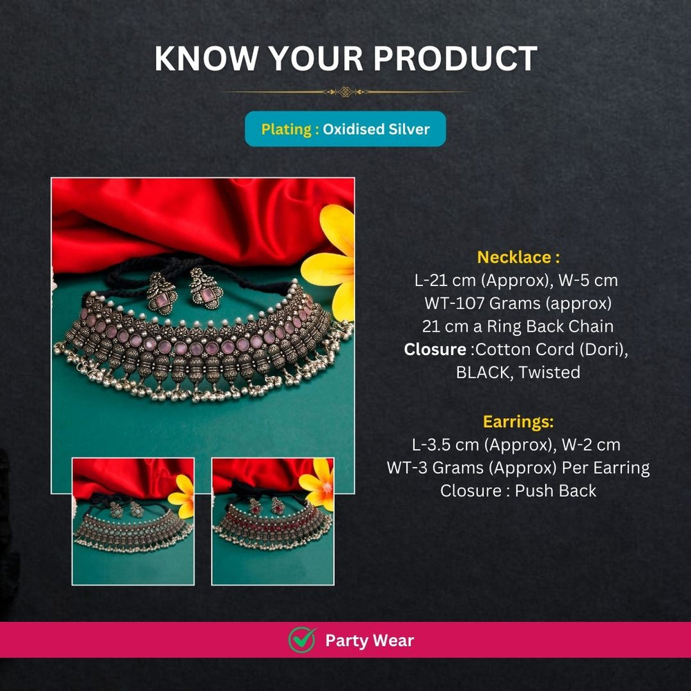Oxidised Silver plated necklace jewellery set measurement image - Sasitrends






