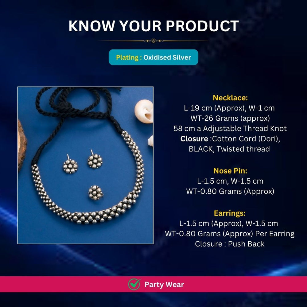 Oxidised Silver plated necklace jewellery set measurement image - Sasitrends
