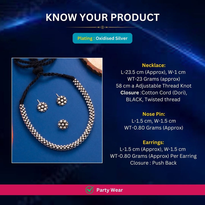 Oxidised Silver plated necklace jewellery set measurement image - Sasitrends
