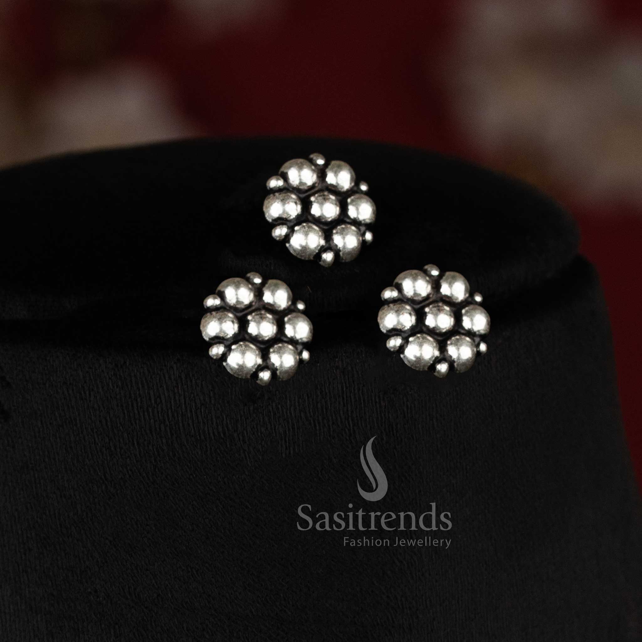 Kolhapuri oxidized silver necklace set with floral earrings and ring - perfect for parties and traditional occasions - Sasitrends