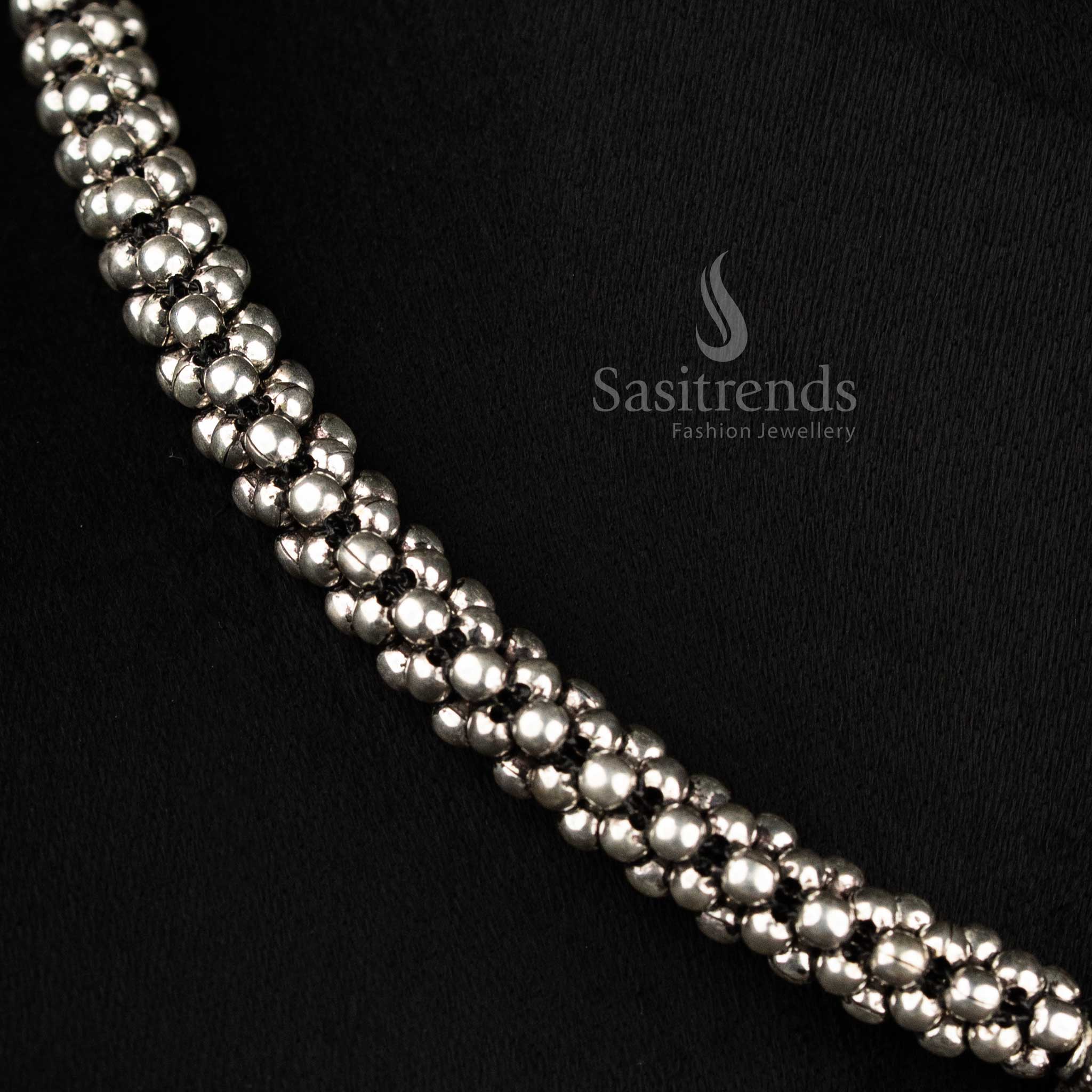 Kolhapuri oxidized silver necklace set with floral earrings and ring - perfect for parties and traditional occasions - Sasitrends 