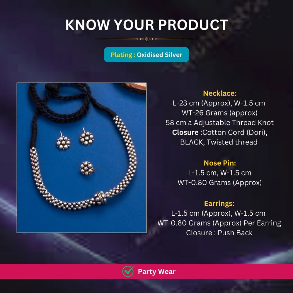 Oxidised Silver plated necklace jewellery set measurement image - Sasitrends