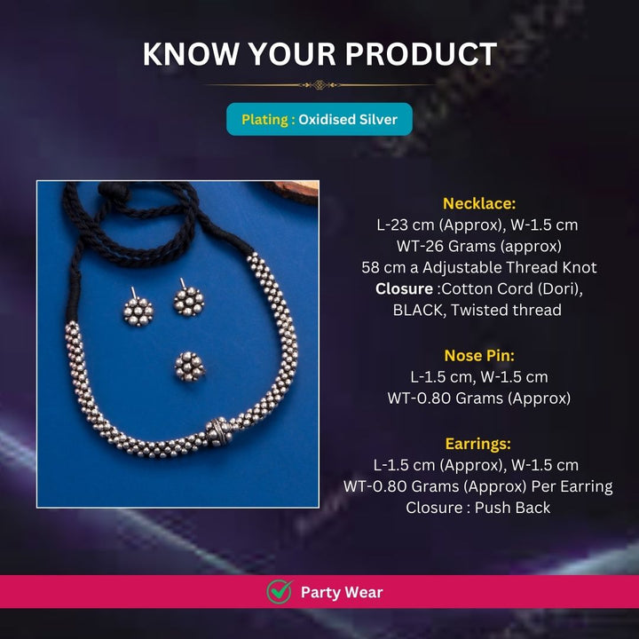 Oxidised Silver plated necklace jewellery set measurement image - Sasitrends