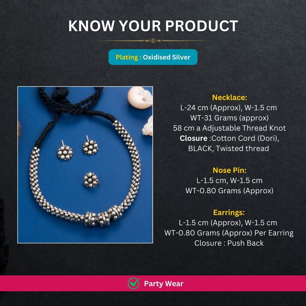 Oxidised Silver plated necklace jewellery set measurement image - Sasitrends