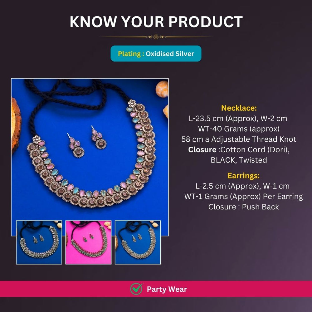 Oxidised Silver plated necklace jewellery set measurement image - Sasitrends
