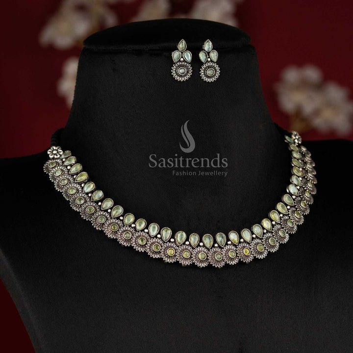 Latest Oxidised Floral Tear Drop Stones Necklace Jewellery Set for Party Wear | Sasitrends