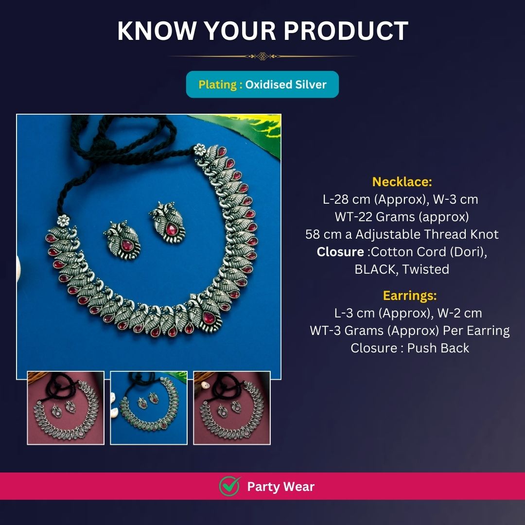 Oxidised Silver plated necklace jewellery set measurement image - Sasitrends