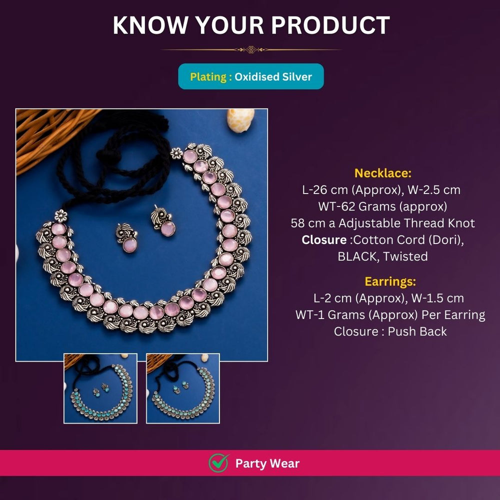 Oxidised Silver plated necklace jewellery set measurement image - Sasitrends