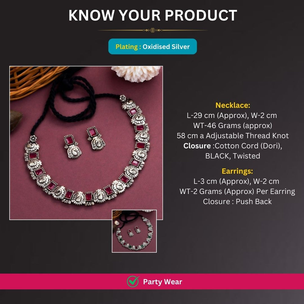 Oxidised Silver plated necklace jewellery set measurement image - Sasitrends