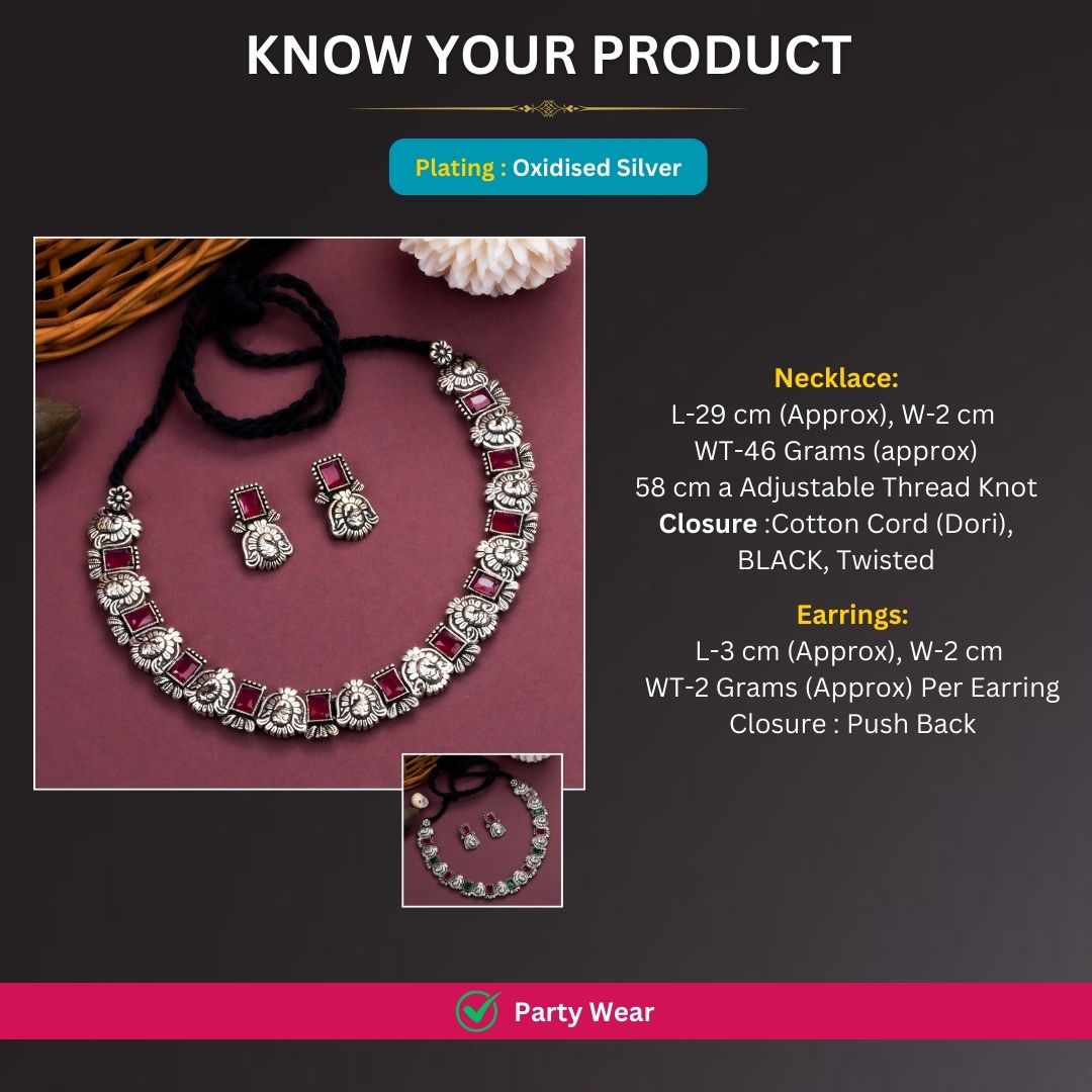 Oxidised Silver plated necklace jewellery set measurement image - Sasitrends