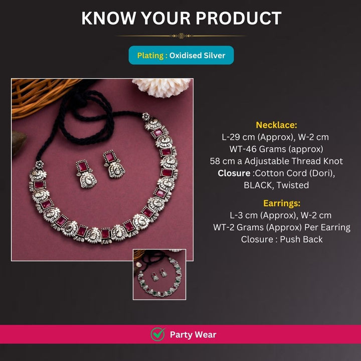 Oxidised Silver plated necklace jewellery set measurement image - Sasitrends