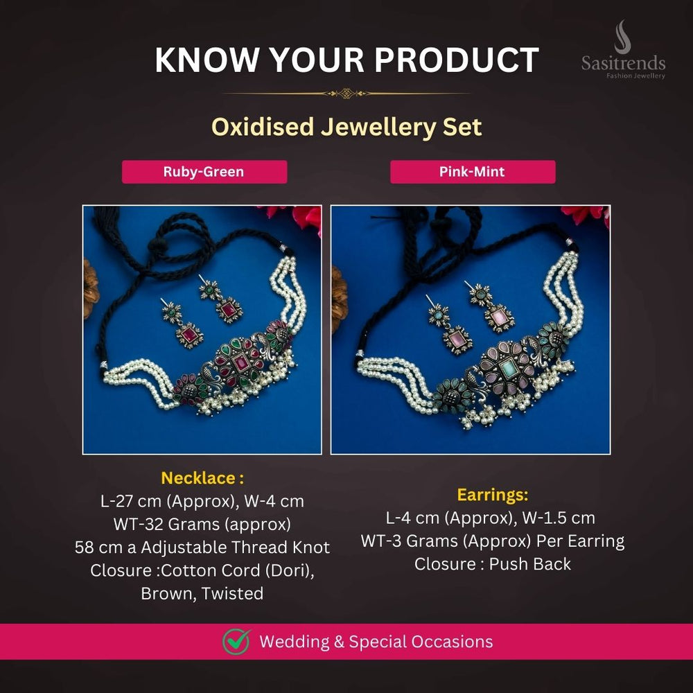 Oxidised Silver plated necklace jewellery set measurement image - Sasitrends