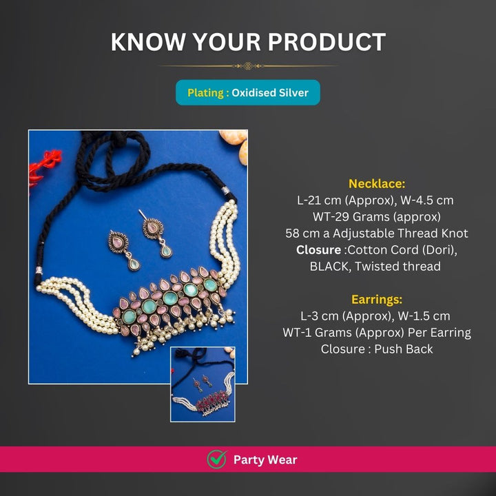 Oxidised Silver plated necklace jewellery set measurement image - Sasitrends