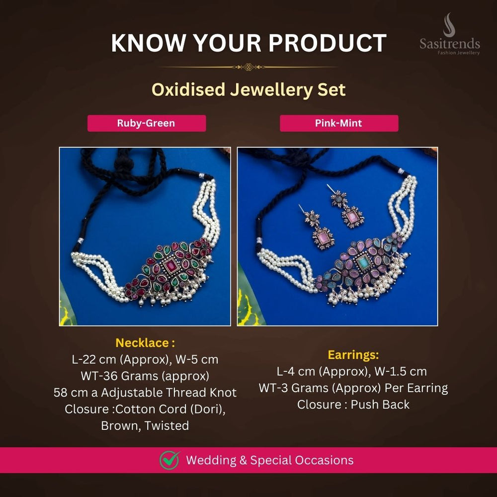 Oxidised Silver plated necklace jewellery set measurement image - Sasitrends
