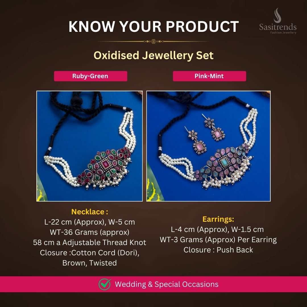 Oxidised Silver plated necklace jewellery set measurement image - Sasitrends