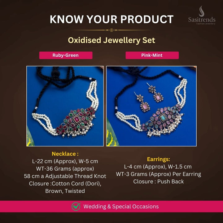 Oxidised Silver plated necklace jewellery set measurement image - Sasitrends