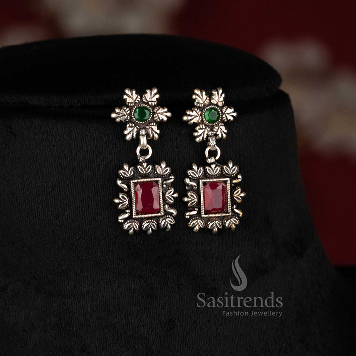 Handcrafted Grand Kushi Oxidised Choker Necklace Adorned with Ruby-Green Stones, Perfect for Ethnic Grace - Sasitrends 