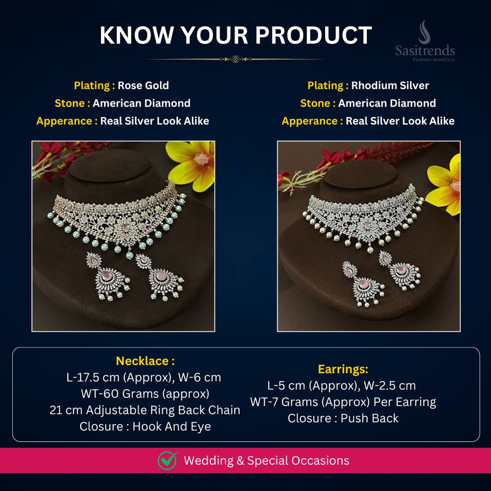 American Diamond Necklace set measurement image - Sasitrends