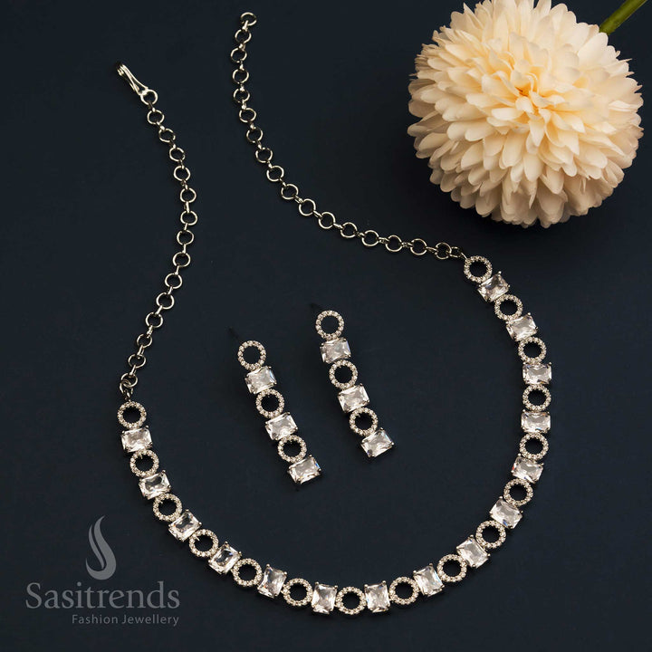 Gorgeous Rhodium Silver Plated American Diamond Jewellery Set With White Stones For Bridal And Festive Wear – Sasitrends