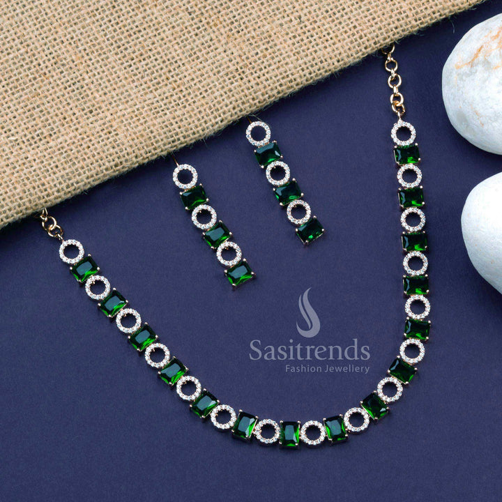 Gorgeous Rose Gold Plated American Diamond Jewellery Set for Parties and Festive Occasions | Sasitrends