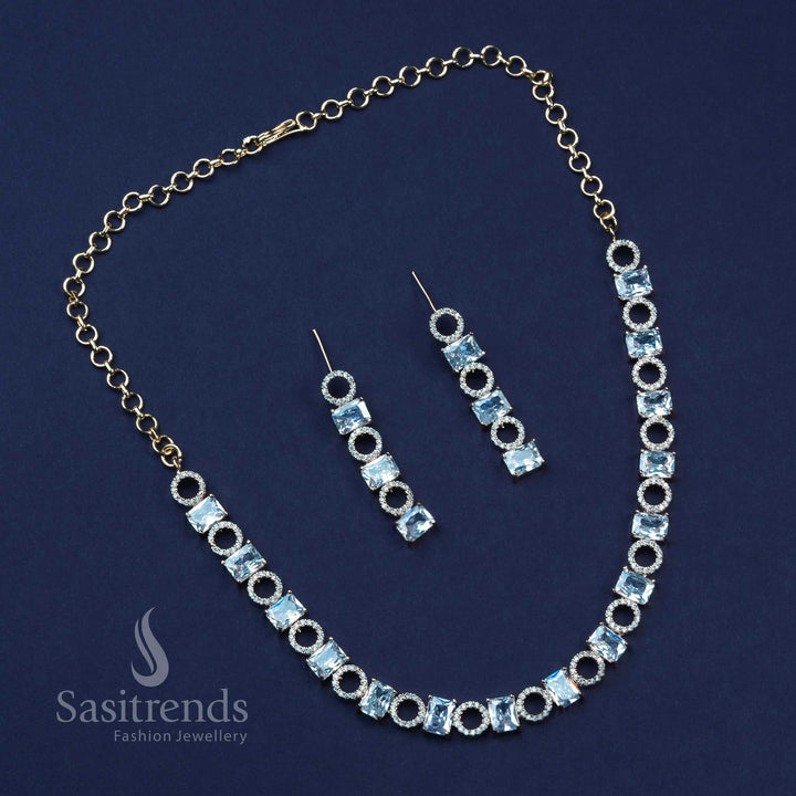Gorgeous white rose gold plated American diamond jewellery set for parties, showcasing crystal elegance and a classy floral finish – Sasitrends