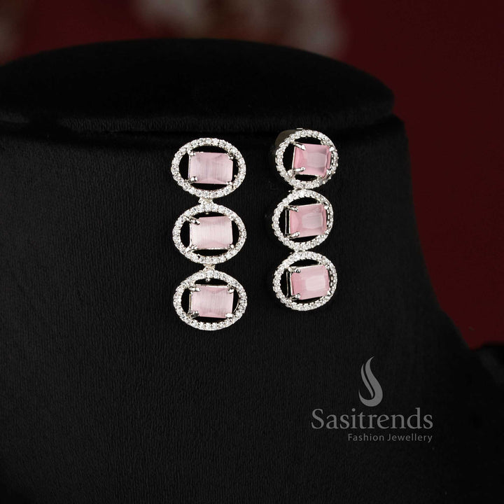 Bridal party wear Pink American Diamond necklace set with matching earrings
