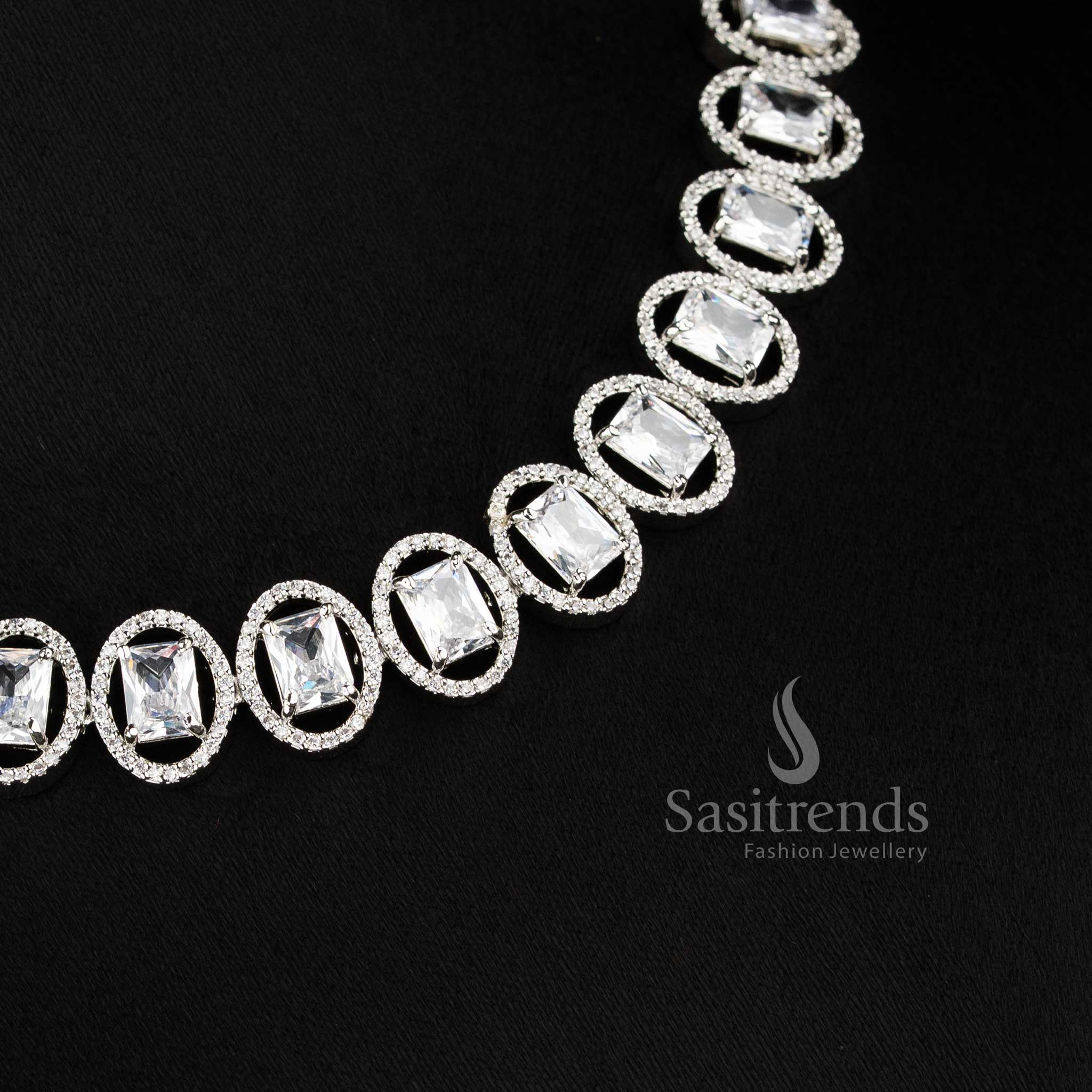 Bridal party wear white American Diamond necklace set with matching earrings.