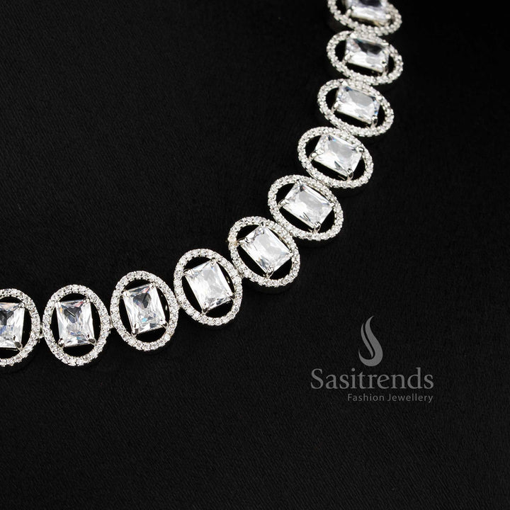 Bridal party wear white American Diamond necklace set with matching earrings.