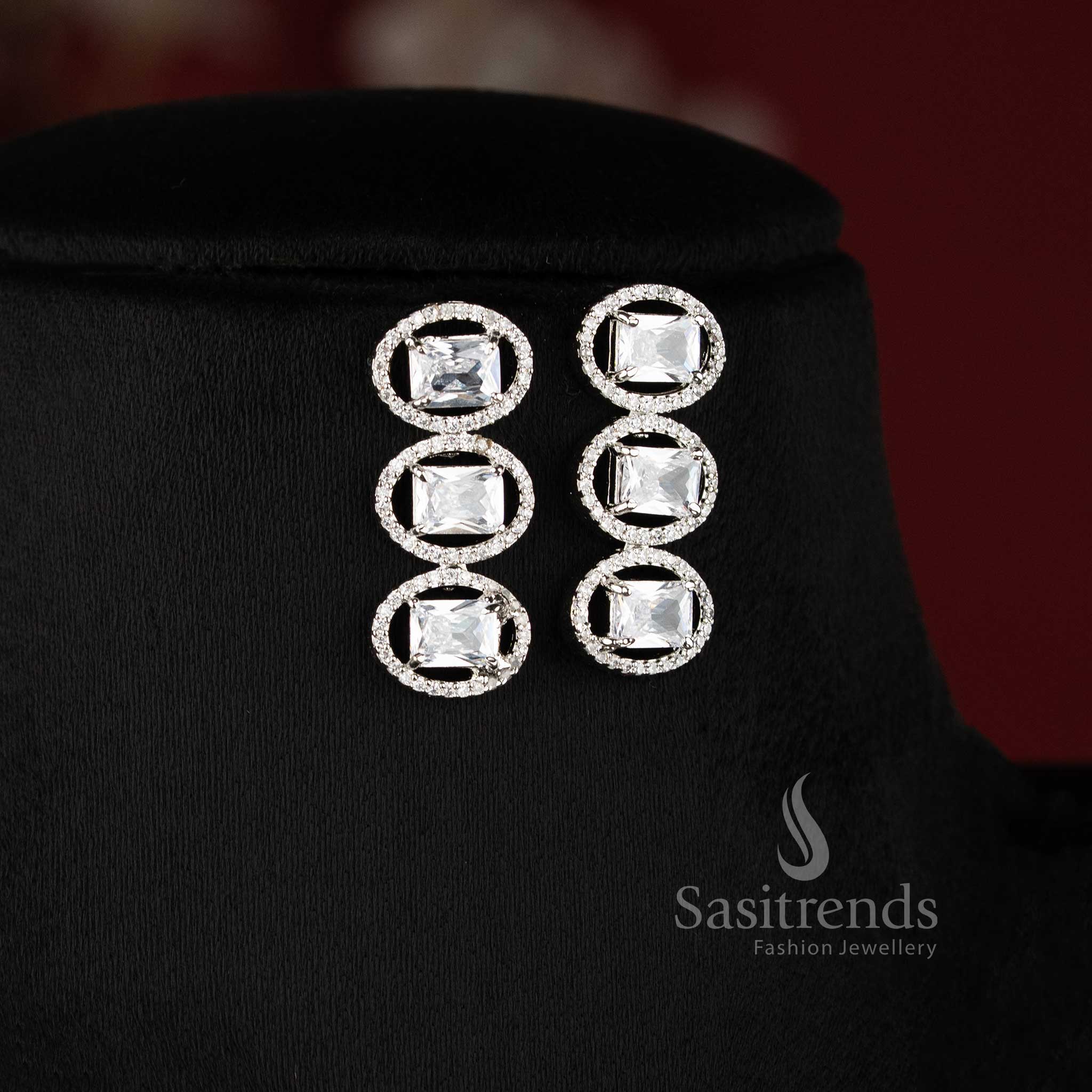 Bridal party wear white American Diamond necklace set with matching earrings.