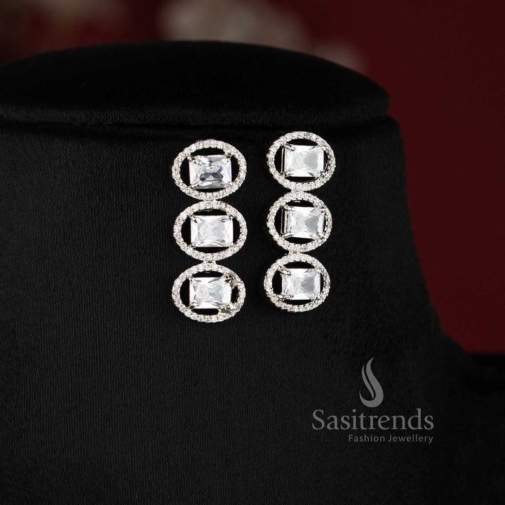 Bridal party wear white American Diamond necklace set with matching earrings.
