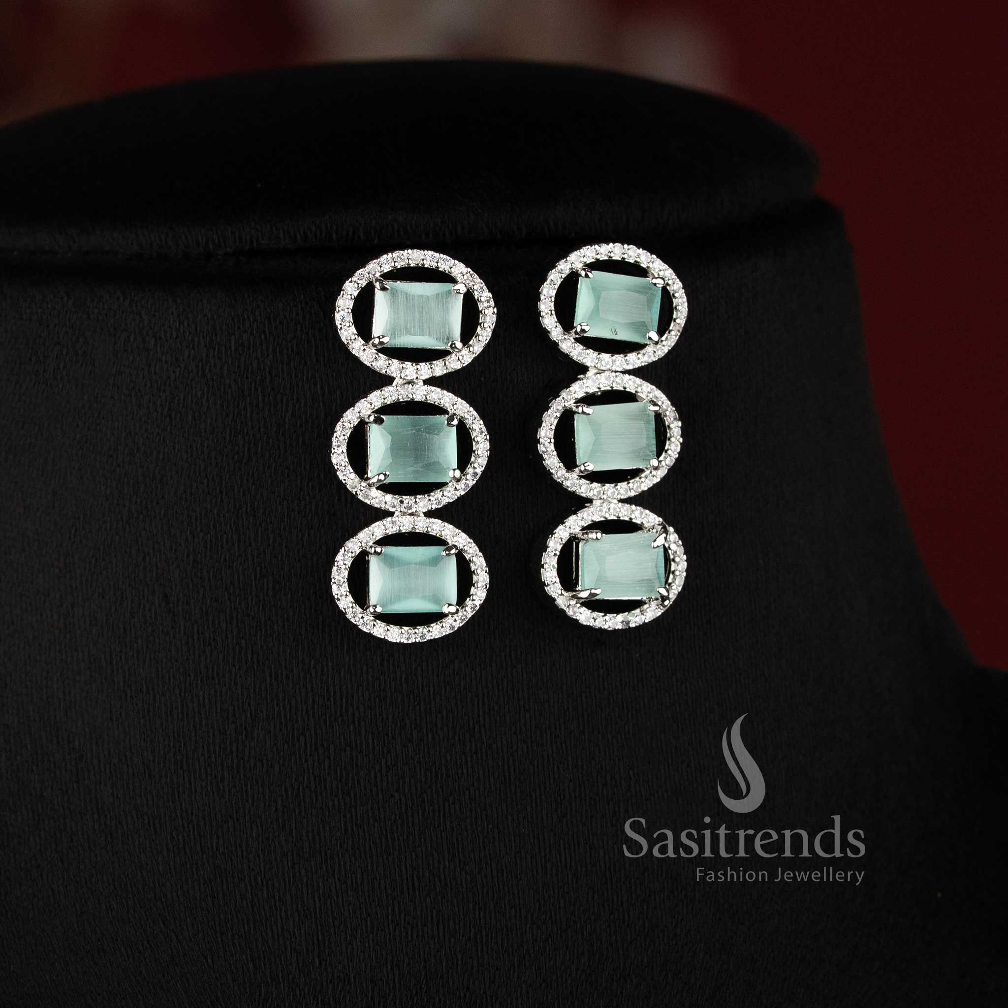 Elegant mint AD stone necklace set for parties and reception wear for women.