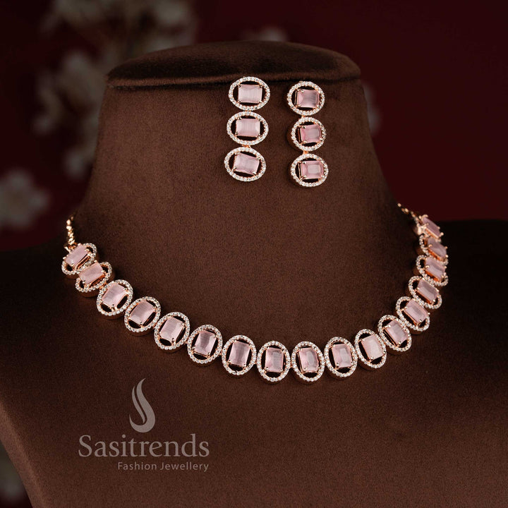 Stunning Rose Gold & Rhodium Silver Plated American Diamond Jewellery Set for Parties - | Sasitrends - Sasitrends