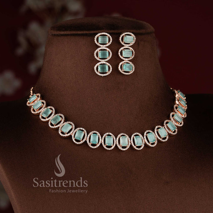 Stunning Rose Gold & Rhodium Silver Plated American Diamond Jewellery Set for Parties - | Sasitrends - Sasitrends