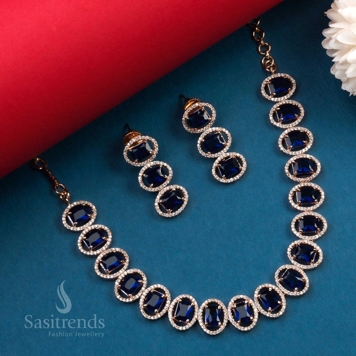 Stunning Rose Gold & Rhodium Silver Plated American Diamond Jewellery Set for Parties - | Sasitrends - Sasitrends
