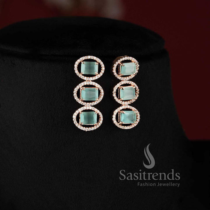 Rose gold plated American Diamond mint stone necklace jewellery set by Sasitrends.