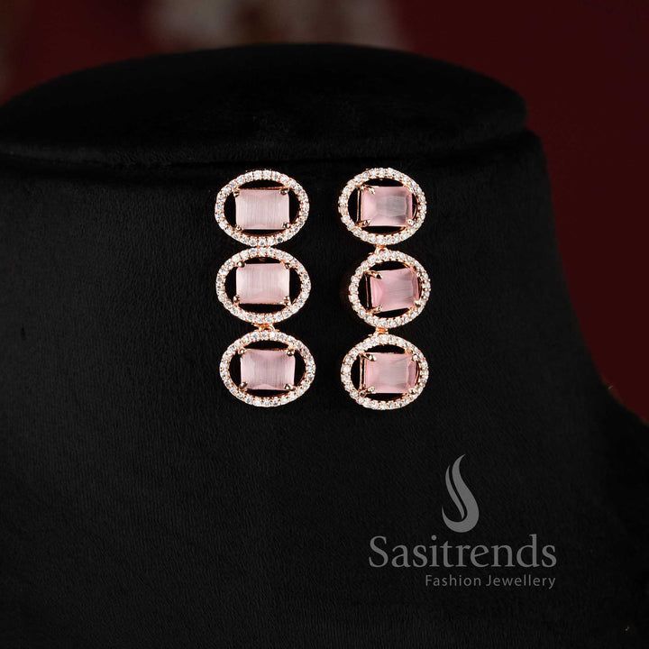 Rose gold plated American Diamond pink stone necklace jewellery set by Sasitrends.
