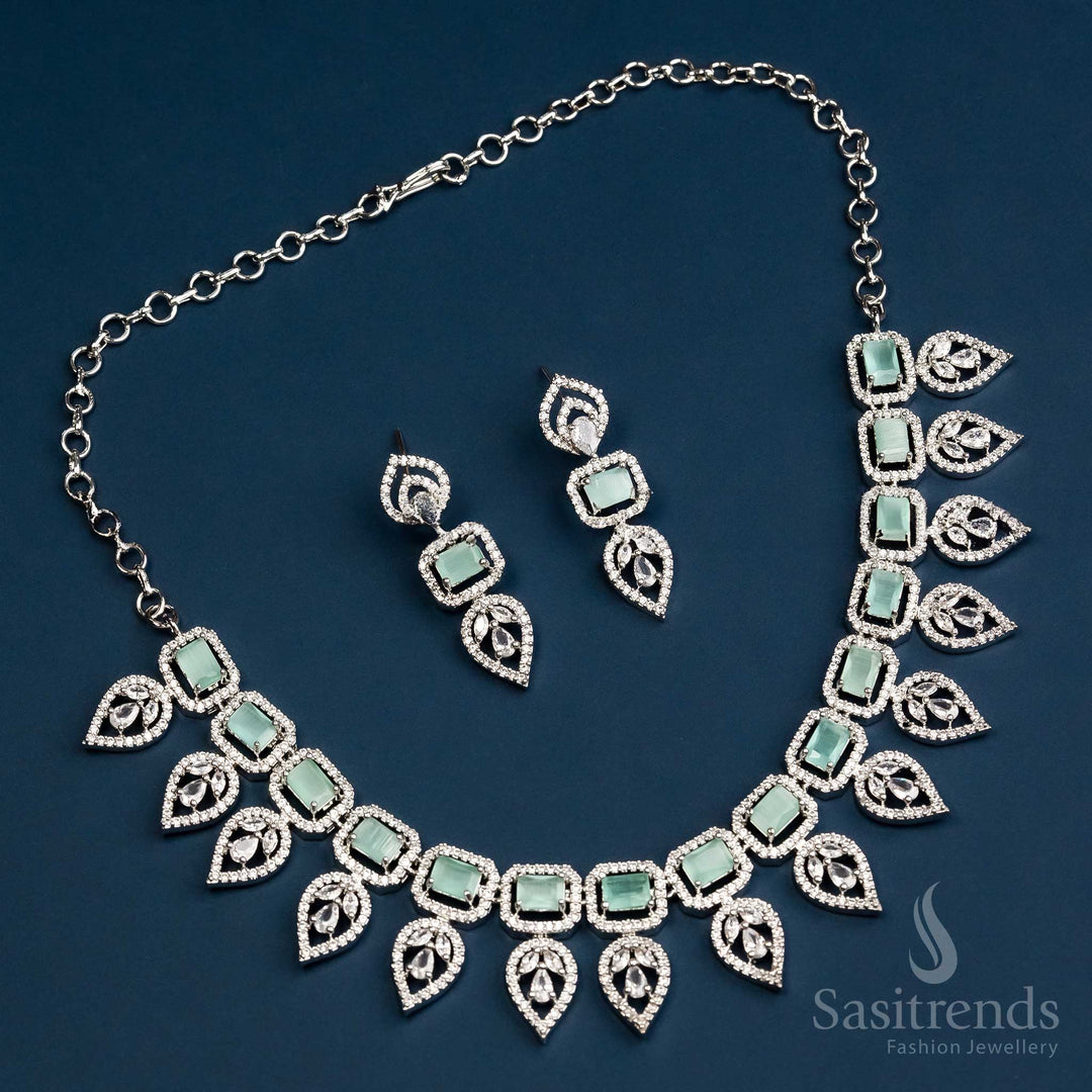 Rhodium Silver Plated Pink Stone AD Necklace Set with Floral Pattern - Elevate Your Style with This Beautiful and Unique Jewellery.