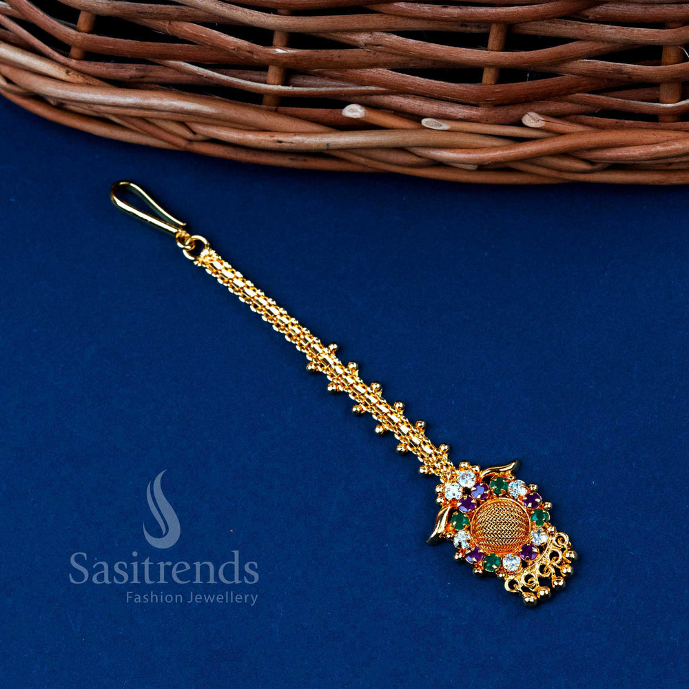 Radiant Gold Plated Maang Tikka with Multi Stone & AD Stones