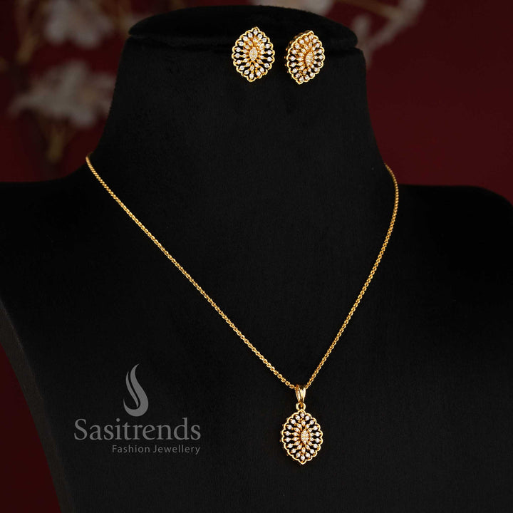 One Gram Micro Gold Plated Mango Paisley AD Stone Saree Pin for Women - Sasitrends