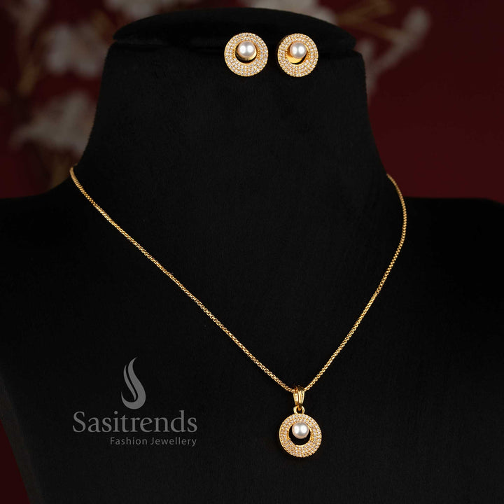 Micro Gold Plated American Diamond Crown Pendant Necklace Set for Women - Sasitrends