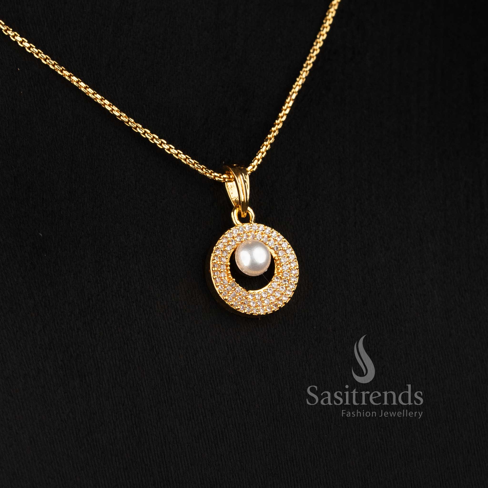 Micro Gold Plated American Diamond Crown Pendant Necklace Set for Women - Sasitrends