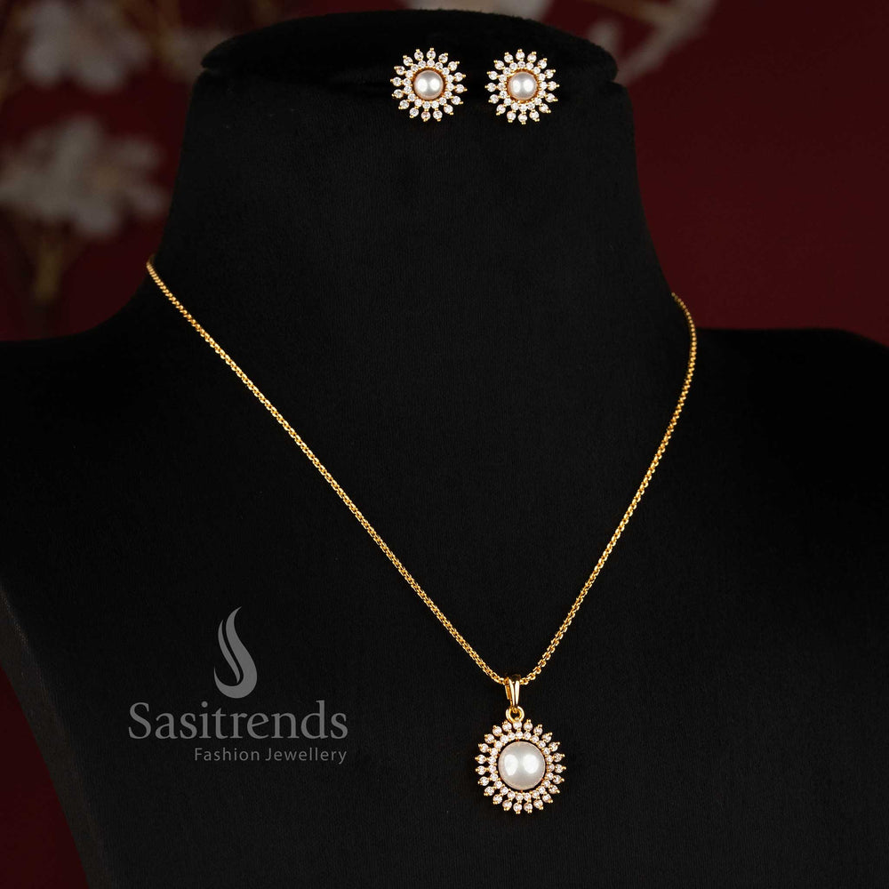 One Gram Micro Gold Plated Mango Paisley AD Stone Saree Pin for Women - Sasitrends
