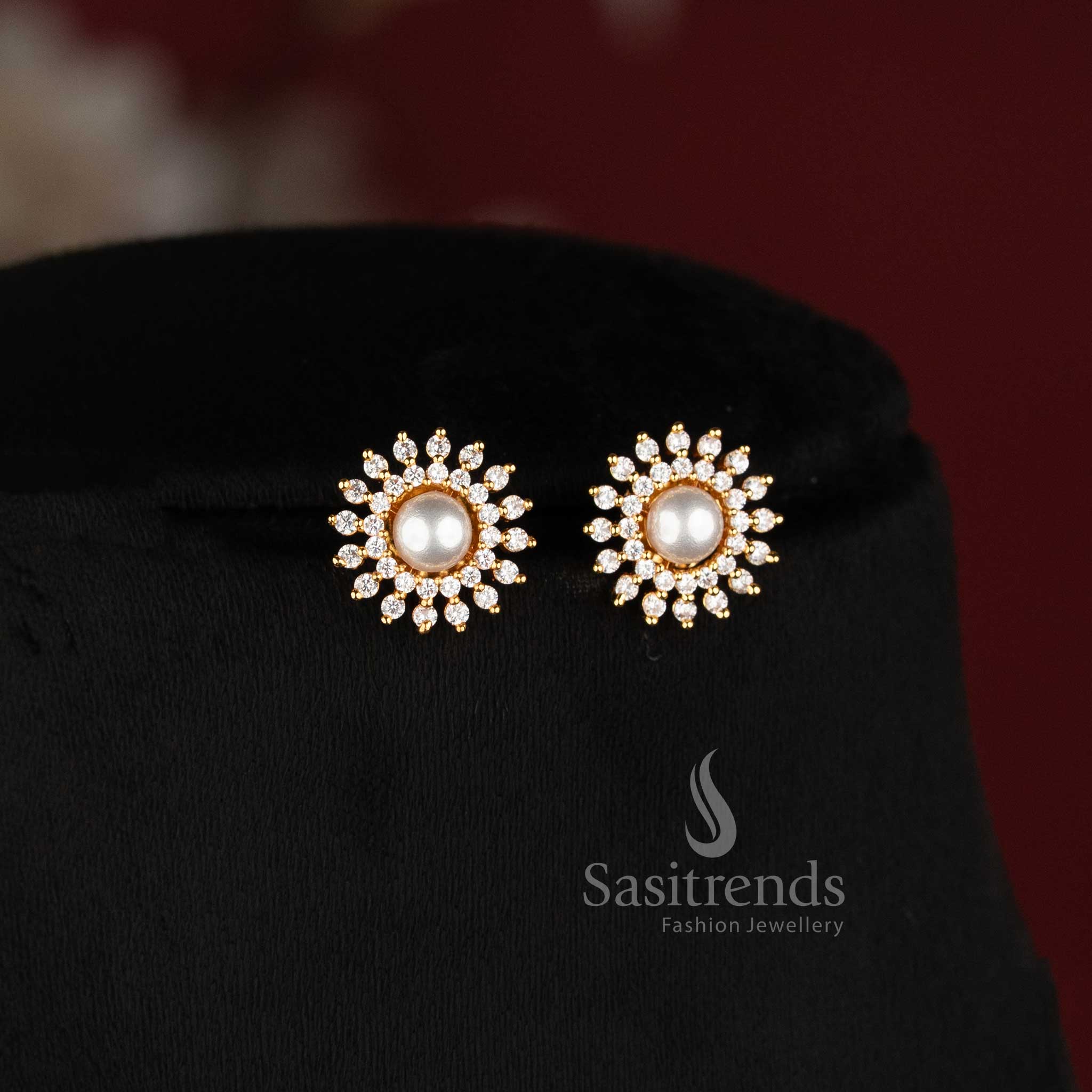 Micro Gold Plated American Diamond Crown Pendant Necklace Set for Women - Sasitrends