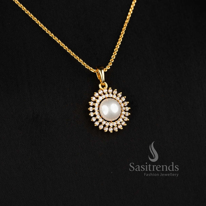 Micro Gold Plated American Diamond Crown Pendant Necklace Set for Women - Sasitrends