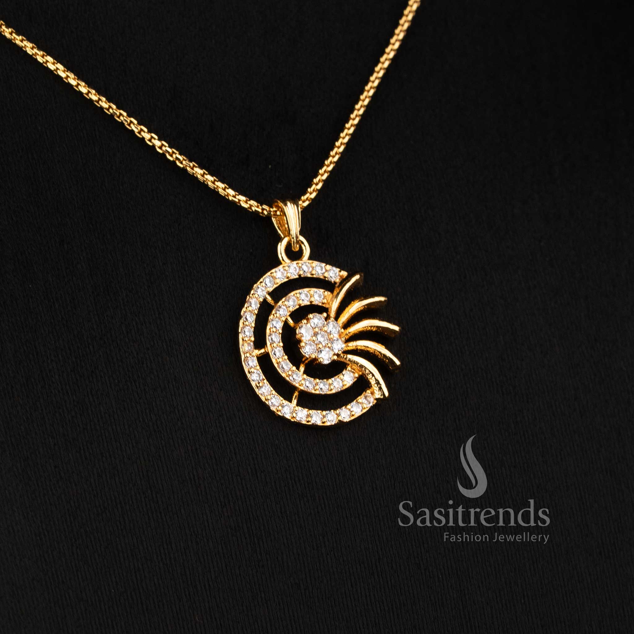 24K Micro Gold Plated American Diamond Crown Pendant Necklace Set with 18-Inch Chain - Sasitrends