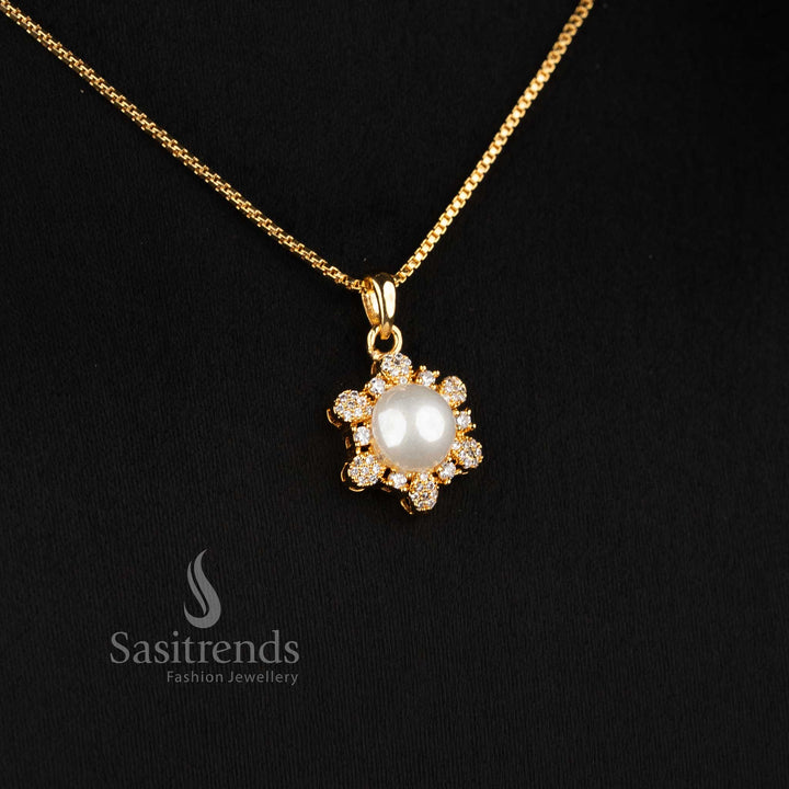 Micro Gold Plated American Diamond Crown Pendant Necklace Set for Women - Sasitrends