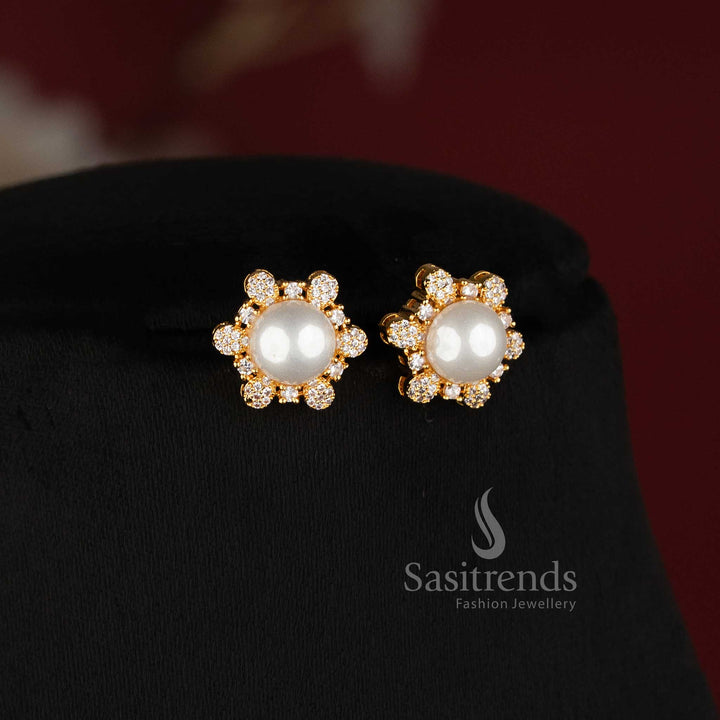 Micro Gold Plated American Diamond Crown Pendant Necklace Set for Women - Sasitrends